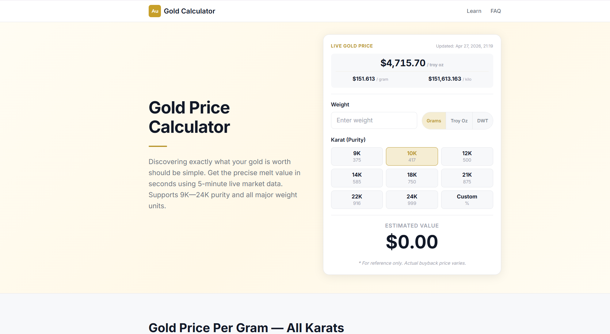 Gold Calculator - AI Tool